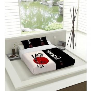 TSUKI Nagasaki Funda Nórdica, Algodón, Blanco/Negro, Cama 150