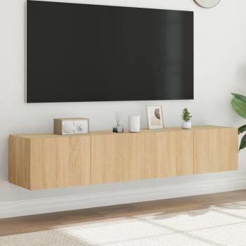 Mueble de TV de pared con luces LED 2 piezas Sonoma Oak 80x35x31 cm