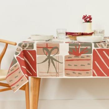 Mantel resinado antimanchas Belum Christmas Present 100% algodón impermeable para la mesa de la cocina y comedor, dimensiones 100 x 150 cm, colores blanco, rojo y verde