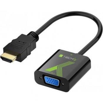 Adaptador HDMI a VGA 1920x1200, Negro, 10cm, Compatible con Raspberry y Consolas