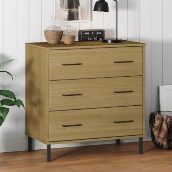 Aparador con 3 cajones OSLO madera maciza marrón 77x40x79.5 cm