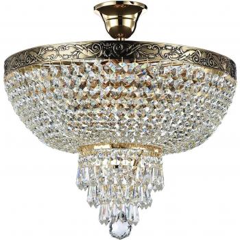 Lámpara de araña Maytoni Palace, pantalla de cristal, plafón semi empotrado en oro antiguo, 5 luces E27