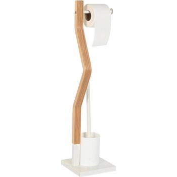 Portarrollos de Papel Higiénico con Soporte para Escobilla DKD Home Decor Natural Madera Acero 18,5 x 18,5 x 75 cm