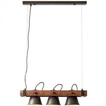 Lámpara colgante Plow de 3 luces, negro/acero y madera oscura, E27, cabezas giratorias