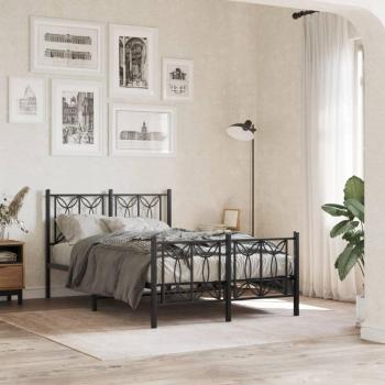 Cama de metal negro con cabecera y pediera 120x200 cm