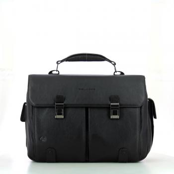 Piquadro Black Square 15.6 Leather Laptop Briefcase in Dark Brown
