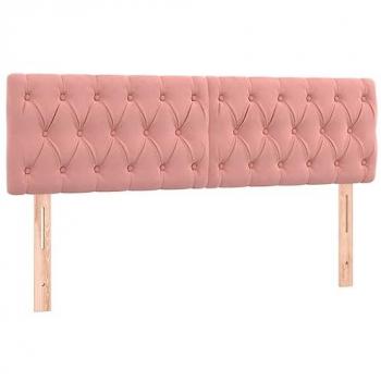 Cabecero de cama tapizado en terciopelo rosa con LED 160x7x78/88 cm