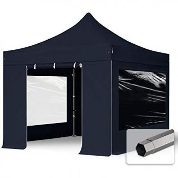 Carpa Plegable 3x3m Premium Acero 40mm con Laterales y Ventanas Panorámicas, Negra