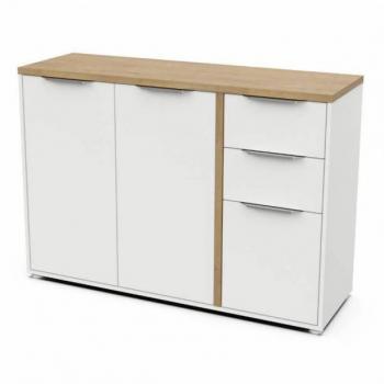 Aparador Salón Miroytengo Acces 3P Roble Hamilton y Blanco Mate 161 cm, Aparador Melamina Blanco - Madera Claro 122x86x40