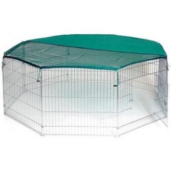 Recinto octagonal para exteriores para animales pequeños con parasol