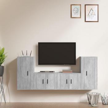 Set de muebles para TV 4 piezas madera contrachapada gris hormigón