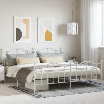 vidaXL Metal Bed Frame without Mattress with Footboard White 193x203cm