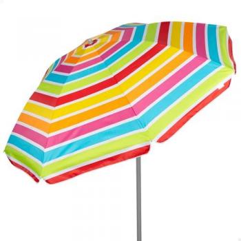 Sombrilla de Playa Inclinable Multicolor 220 cm con Protección UV50, Mástil de Acero Regulable y Tejido Oxford, 8 Varillas y Funda de Transporte