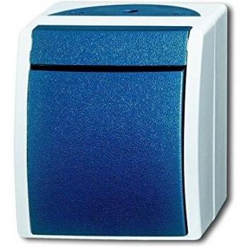 Busch-Jaeger Ocean Push Button Switch, Model 2621 W-53, Waterproof (IP 44), Gray/Cyan