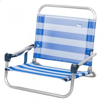 Silla de playa y camping plegable Aktive, 46x44x49 cm, asiento bajo, sin tubo delantero, soporta hasta 110 kg, asa de hombro para transporte, tejido textileno, estructura de aluminio