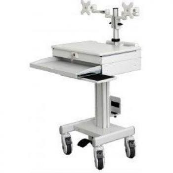 Carro Móvil para Monitor Doble Inclinable, Ajustable en Altura, Soporte para PC y Workstation Blanco