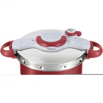 Tefal Clipso Minut Duo - Olla a presión de 5L de aluminio, con 5 sistemas de seguridad y cierre fácil con una sola mano, color gris/rojo
