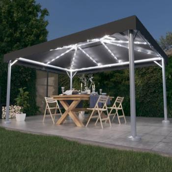 Cenador con luces LED y paredes de aluminio antracita 400x300 cm