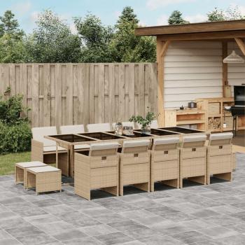 15-Piece Beige Poly Rattan Garden Dining Set with Cushions