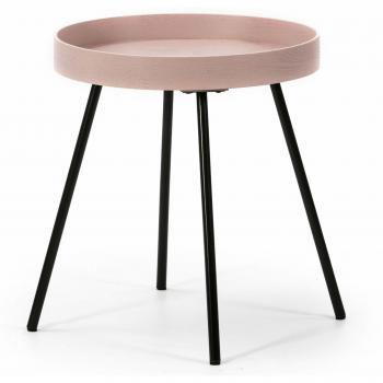VS Venta-stock Mesa Auxiliar Mesa de Centro Redonda Sentora con Tapa de Madera en Rosa y Patas metálicas en Color Negro Mate/DIAMETRO: 40 cm