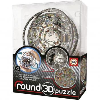 Educa Borrás - Puzzle 3D Round Charles Fazzino, Juego de Mesa con Imágenes Artísticas, Rotativo y Vertical, 14 Anillos Concéntricos, Diámetro de 12.7 cm