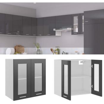 Armario colgante de cocina contrachapada gris brillo 60x31x60 cm