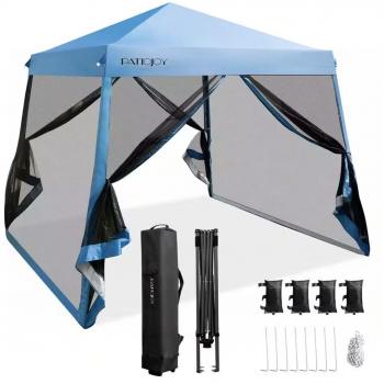 10 x 10-Foot Instant Pop-up Canopy with Mesh Sidewalls & Roller Bag - Blue Patio Outdoor Tent