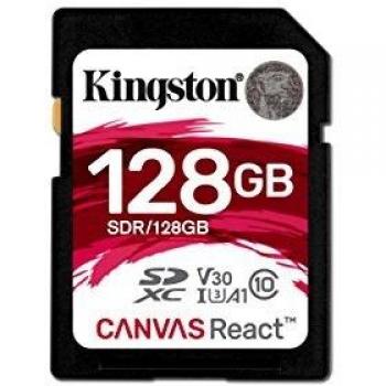 Kingston SDR/128GB Tarjeta Sd Canvas React de 128 Gb, 128 gb, Negro
