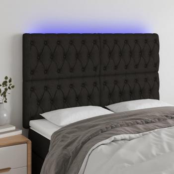 Cabecero LED Tejido Negro 160x7x111/128 cm con luces LED, dimensiones de 160 cm de ancho, 7 cm de grosor y altura ajustable entre 111 y 128 cm