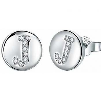 J.Endéar Pendientes Mujer Forma de Inicial J, Plata de Ley 925 con Zirconia Cúbico Alfabeto Pequeño Disco Redondo para Joyería