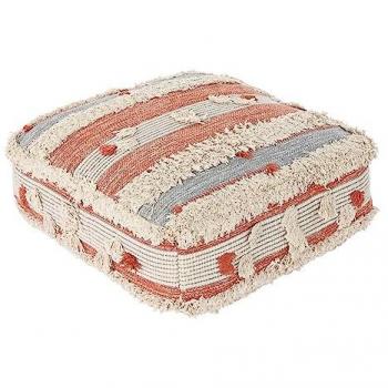 Puff Boho Rayas Naranja y Blanco 60 x 60 x 25 cm (2 Unidades) DKD Home Decor