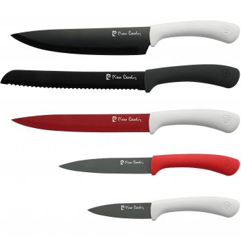 Pierre Cardin Q2212 Set de Cuchillos, Acero Inoxidable, Blanco/Rojo/Negro, 38.5x26.5x3.5 cm