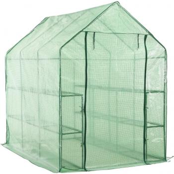 vidaXL Walk-in Greenhouse with 12 Shelves Steel 143x214x196 cm