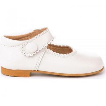 Zapatos tipo Merceditas para Niña Angelitos Modelo 1502 Piel Blanco