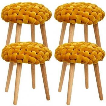 4X Taburetes de tejido tricotado en mostaza