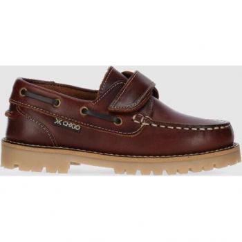 Chiko10 Náuticos de piel para niños con cierre adherente color coñac