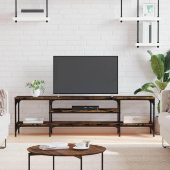Mueble TV Humo Roble 161x35x45 cm Madera Multicapa y Hierro