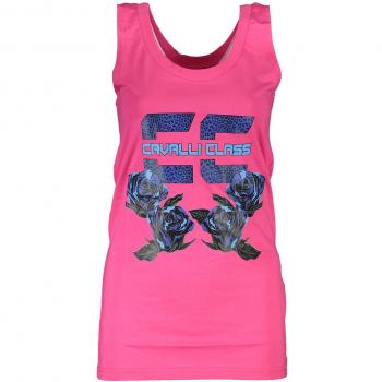 Cavalli Class Chic Pink Printed Tank Top with Logo - L