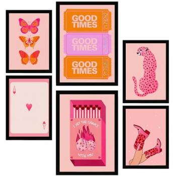 Set de 6 Pósters de Arte Moderno para Adolescentes - Ilustraciones Decorativas sin Marco (Tamaños A3 y A4)