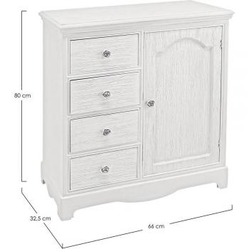 Aparador Elegante en MDF Blanco con 1 Puerta y 4 Cajones - 66x32.5x80 cm