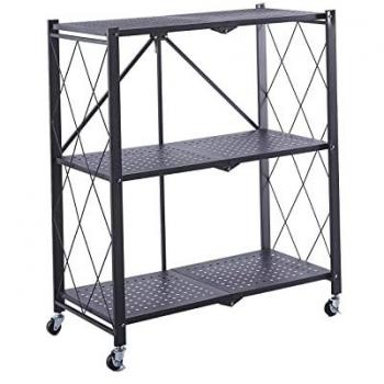 Estantería Metálica Plegable Catterhouse Kim 84 - 71,5x36x84 cm Negro con Ruedas y 3 Baldas Soporta hasta 120 kg
