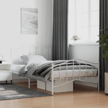 White Metal Bed Frame with Headboard and Footboard 100x200 cm