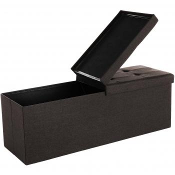 SONGMICS Baúl Puff Taburete para Almacenaje Plegable, Carga Máxima de 300kg, Textil Lino, 110 x 38 x 38 cm, Marrón Oscuro LSF77Q