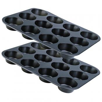 Space Home - Molde de Horno para Magdalenas y Muffins - 12 Cavidades - Acero al Carbono con Recubrimiento Antiadherente - Set de 2