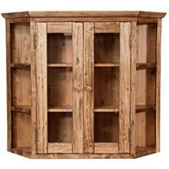 Vitrina de colgar de madera maciza de tilo con acabado natural, 86x75x21cm, estilo Country y shabby chic