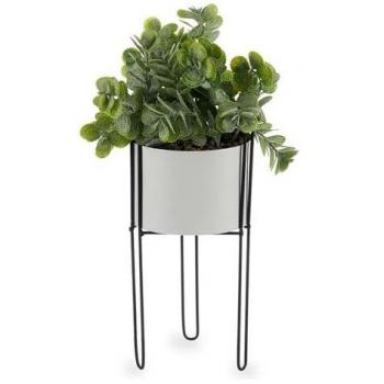 Planta Decorativa Eucalipto Blanco con Soporte Metálico Negro 14 x 40 cm