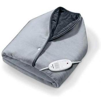 Beurer CC50 - Capa / manta de tacto, 6 potencias, tacto suave, lavable a máquina, pantalla iluminada, desconexion automática, cable extráible, 110 W, color gris