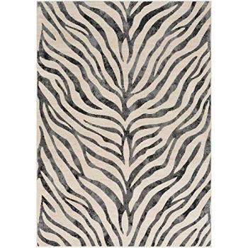 Surya Modern Boho Zebra Design Area Rug, 120x170 cm, Short Pile, Scandinavian Style, Dark Gray and Beige