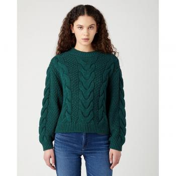 Wrangler - Jersey de mujer trenzado con cuello redondo