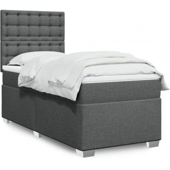Cama box spring suave con colchón de tela gris oscuro 80x200 cm